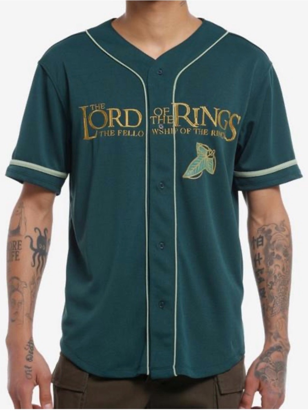 The Lord Of The Rings Fellowship Embroidered Baseball Jersey Green Mens Large